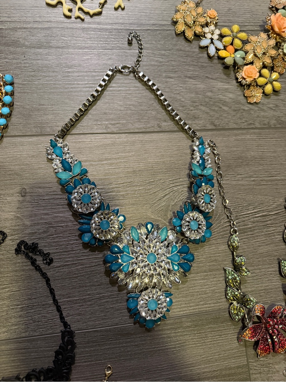 Turquoise Statement Floral Bib Necklace - Women Jewelry